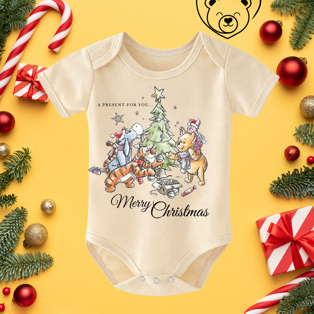 Winnie the Pooh – “A Present for You… Merry Christmas” Baby Grow