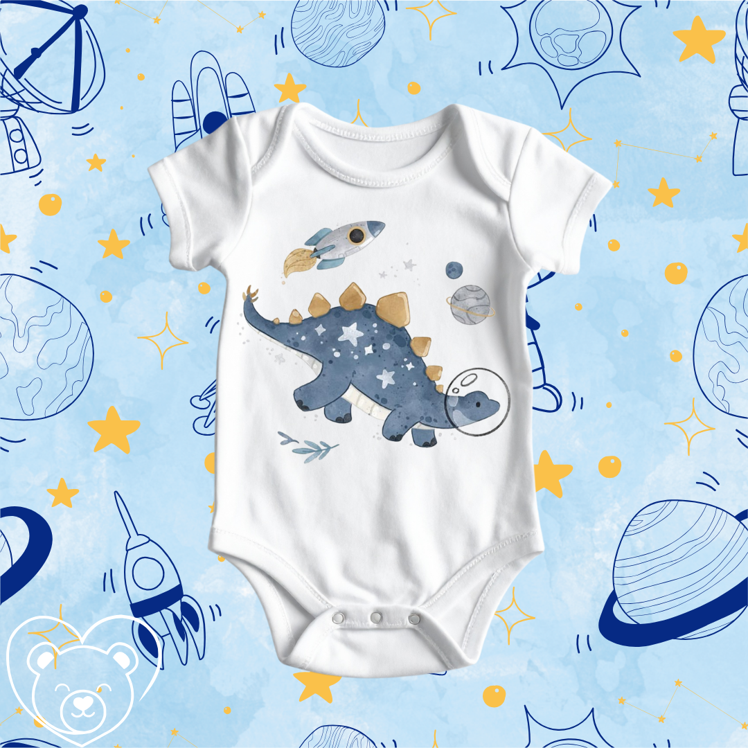Astro Dino Onesie – White Baby Boy Space Outfit